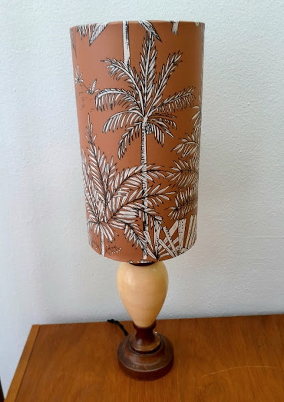 Image 1 of Lampe vintage palmiers en albâtre abat-jour fait main