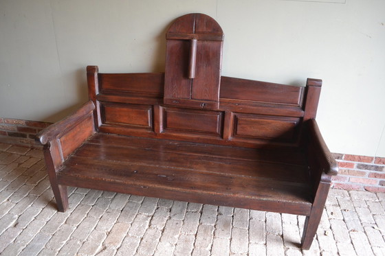 Image 1 of Antique Oak Station Bench, Hall Bench