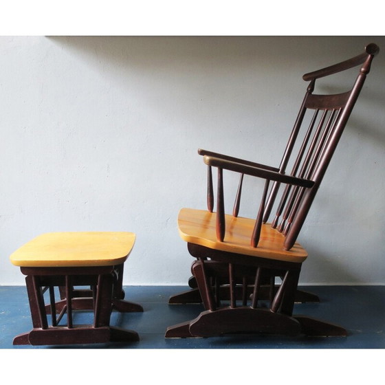 Image 1 of Mid-Century Glider-Rocking Chair & Ottoman, 1960s