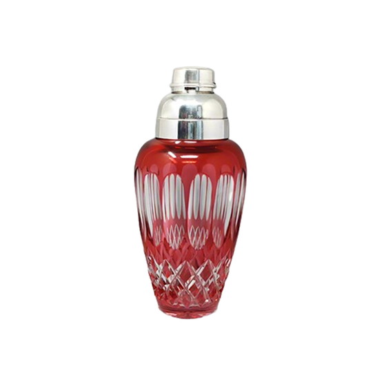 Image 1 of 1960s Gorgeous Red Bohemian Cut Crystal Glass Cocktail Shaker. Made in Italy