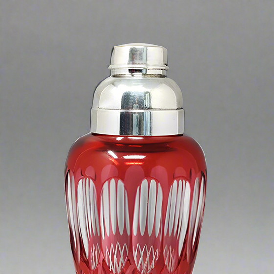 Image 1 of 1960s Gorgeous Red Bohemian Cut Crystal Glass Cocktail Shaker. Made in Italy