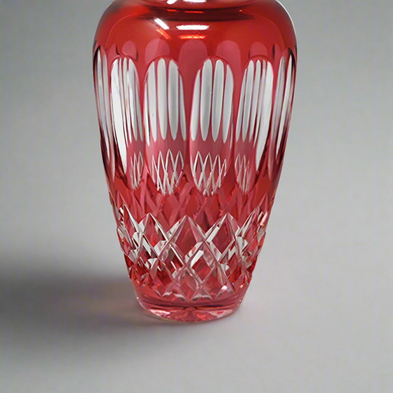 Image 1 of 1960s Gorgeous Red Bohemian Cut Crystal Glass Cocktail Shaker. Made in Italy