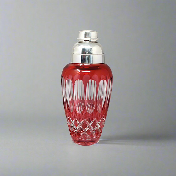 Image 1 of 1960s Gorgeous Red Bohemian Cut Crystal Glass Cocktail Shaker. Made in Italy