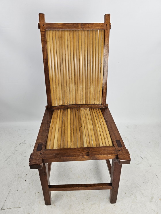 Image 1 of 5 chaises en bois Japandi avec assise en bambou