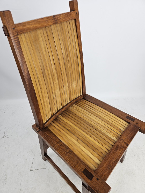 Image 1 of 5 chaises en bois Japandi avec assise en bambou