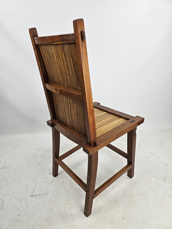 Image 1 of 5 chaises en bois Japandi avec assise en bambou