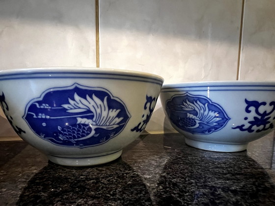 Image 1 of Chinese Porcelain Dinnerware, 4 Dishes And Two Cups