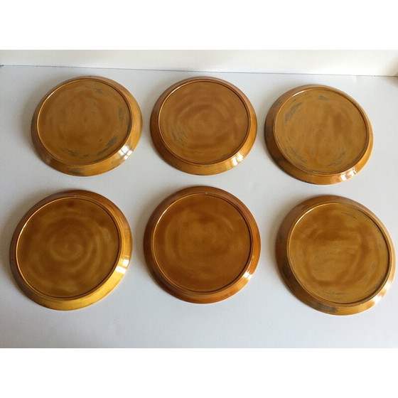 Image 1 of Set of 6 vintage enameled earthenware compartmentalized plates, 1970