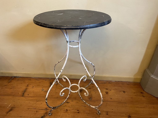 French Table Side Table Art Nouveau 1890 With Faux Marbre Hand Forged