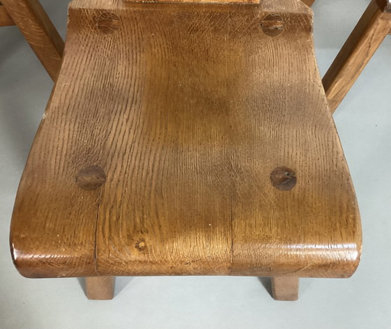 Image 1 of Set Of 4 Brutalist Oak Chairs Belgian Seventies