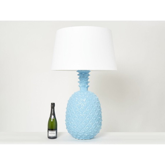Image 1 of Lampada vintage a forma di ananas in ceramica blu di Tommaso Barbi, Italia 1970