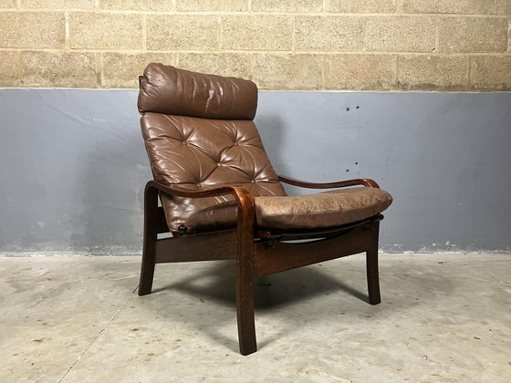 Image 1 of Fauteuil inclinable design danois en cuir