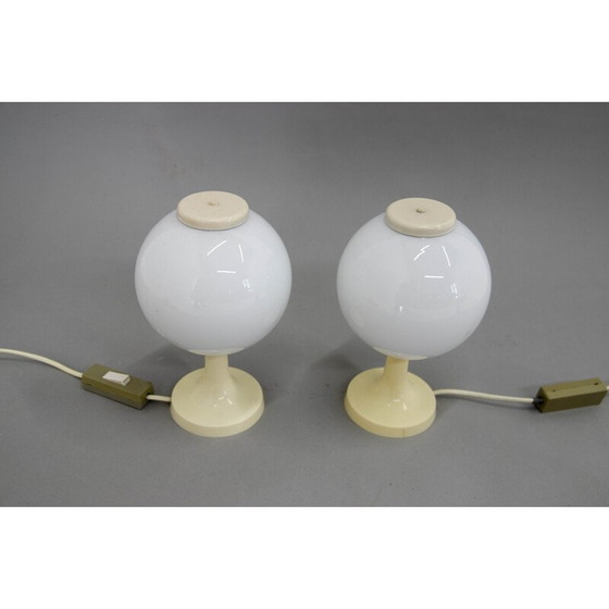 Image 1 of Pair of vintage milk glass and plastic table lamps, Czechoslovakia 1970