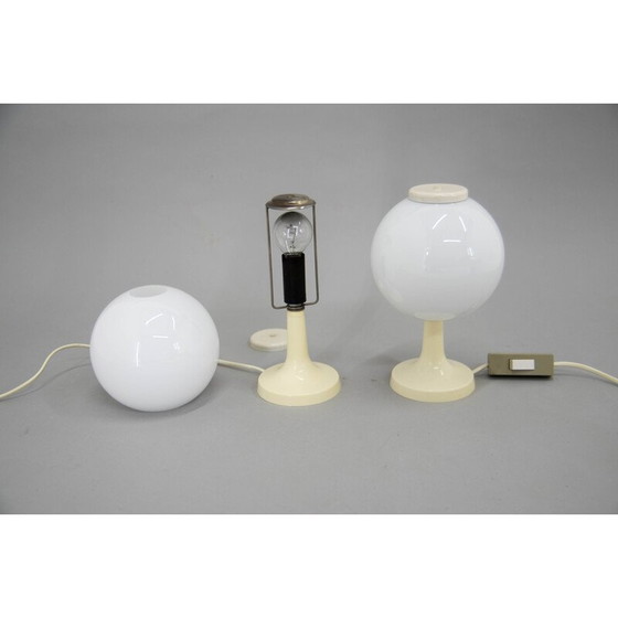 Image 1 of Pair of vintage milk glass and plastic table lamps, Czechoslovakia 1970