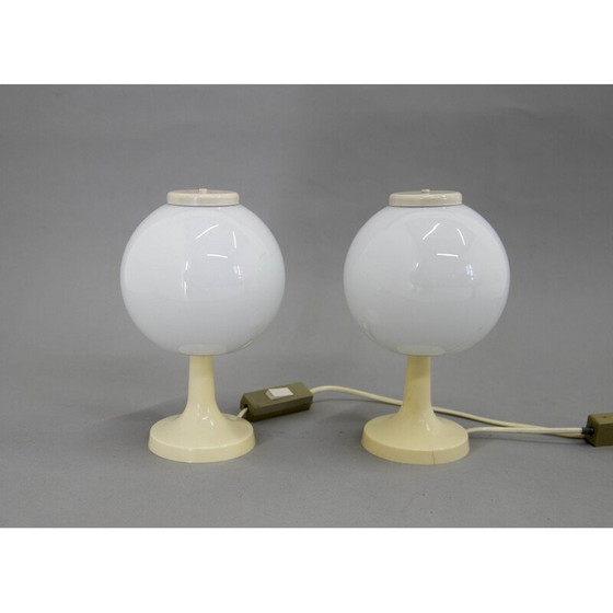 Image 1 of Pair of vintage milk glass and plastic table lamps, Czechoslovakia 1970
