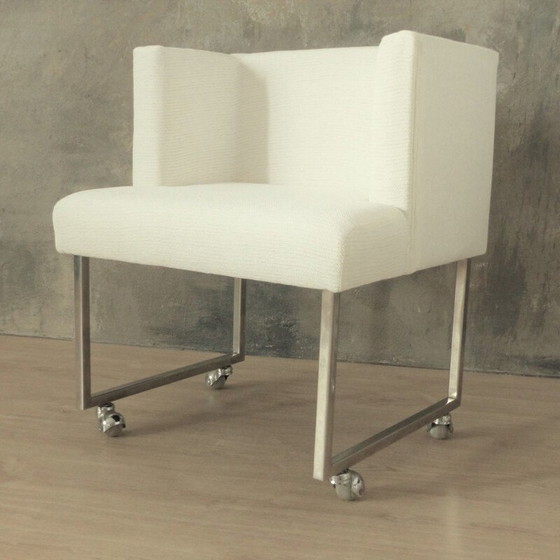 Image 1 of Set of 4 vintage white armchairs on casters, 1960