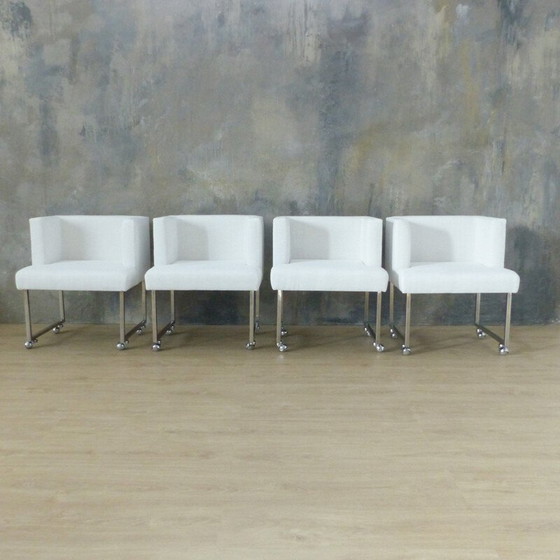 Image 1 of Set of 4 vintage white armchairs on casters, 1960