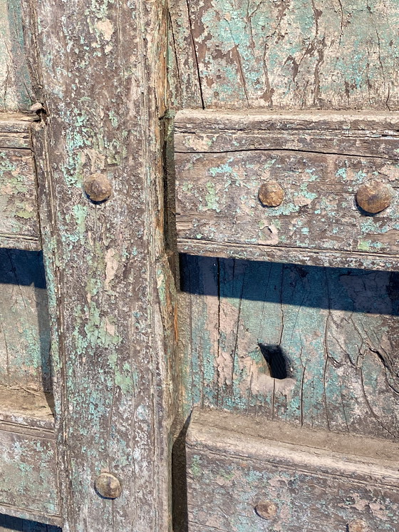 Image 1 of Massive Antique Indian Entrance Door Turquoise 