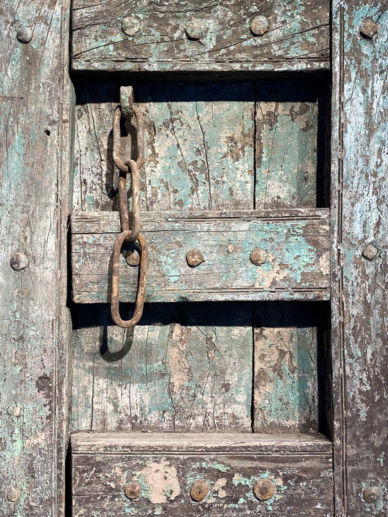 Image 1 of Solid antique Indian entrance door Turquoise