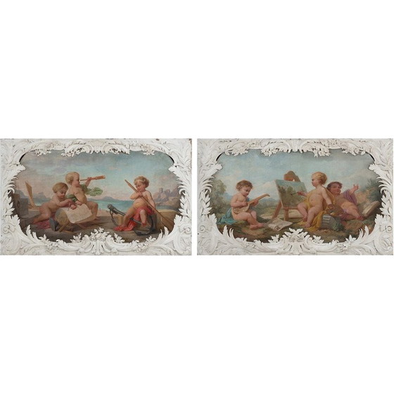 Image 1 of Pair of vintage paintings representing allegories, 1880