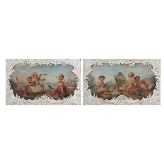 Image 1 of Pair of vintage paintings representing allegories, 1880