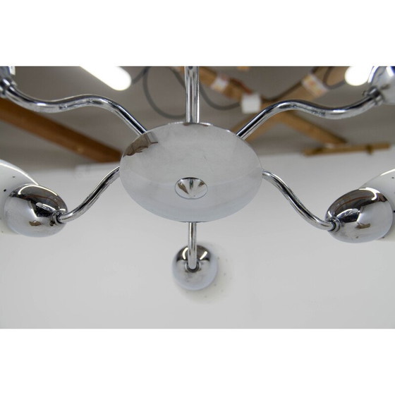 Image 1 of Vintage glass and chrome chandelier for Elektroinstala Decin, Czechoslovakia 1950