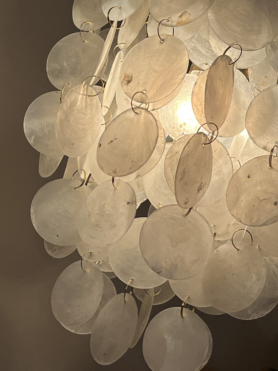 Image 1 of Lampada a sospensione vintage Capiz Shell in madreperla opalina 