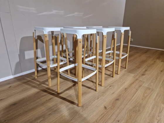 Image 1 of 6X Magis Steelwood - Barstools - White - Steel - Wood -Design