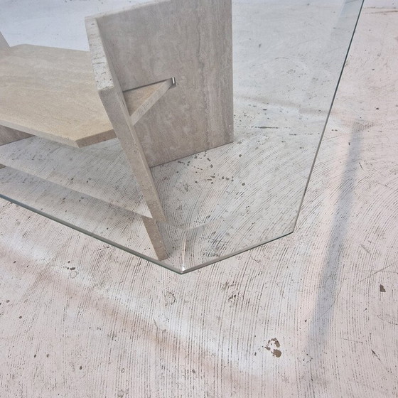 Image 1 of Vintage travertine and cut glass coffee table, Italy 1980