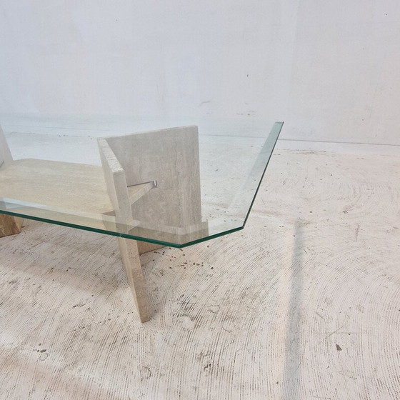 Image 1 of Vintage travertine and cut glass coffee table, Italy 1980