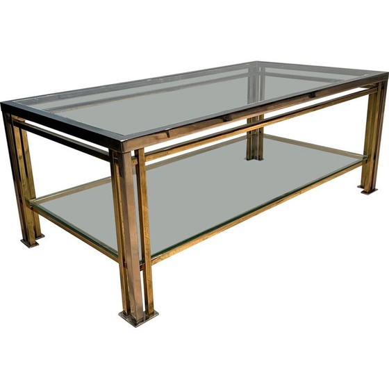 Image 1 of Modernist coffee table in chrome and gilt metal with triple feet. French work in the style of Willy Rizzo. Circa 1970