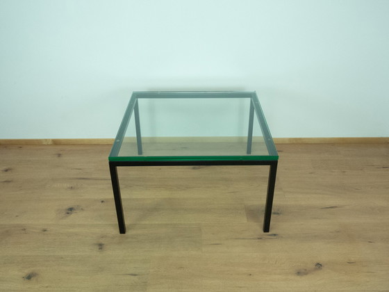 Image 1 of Coffee table with thick glass top, tubular steel frame, 1970s