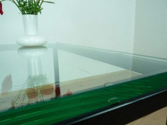 Image 1 of Coffee table with thick glass top, tubular steel frame, 1970s