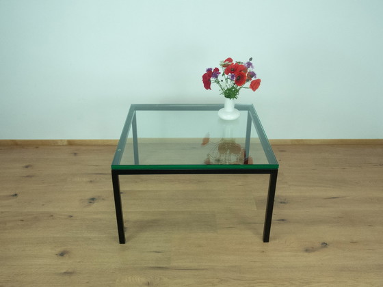 Image 1 of Coffee table with thick glass top, tubular steel frame, 1970s