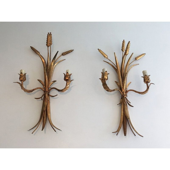 Image 1 of Pair of vintage gilt metal wall lamps, 1970