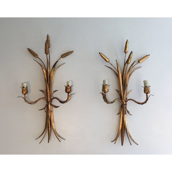 Image 1 of Pair of vintage gilt metal wall lamps, 1970