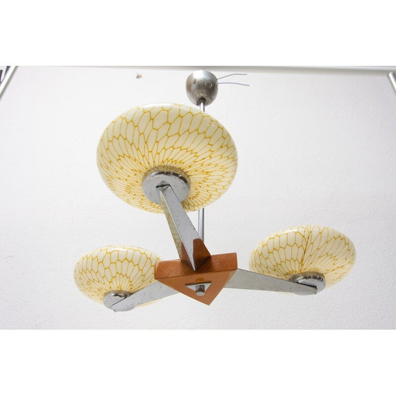 Image 1 of Lampadario vintage in cromo e legno, anni '30