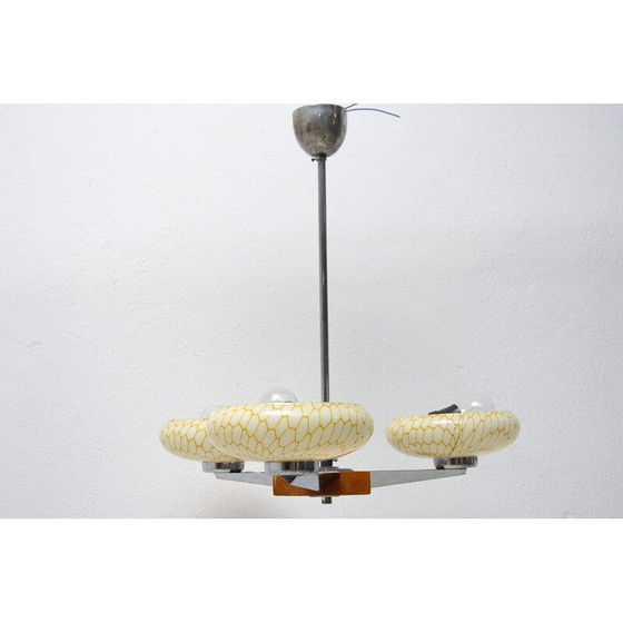 Image 1 of Lampadario vintage in cromo e legno, anni '30