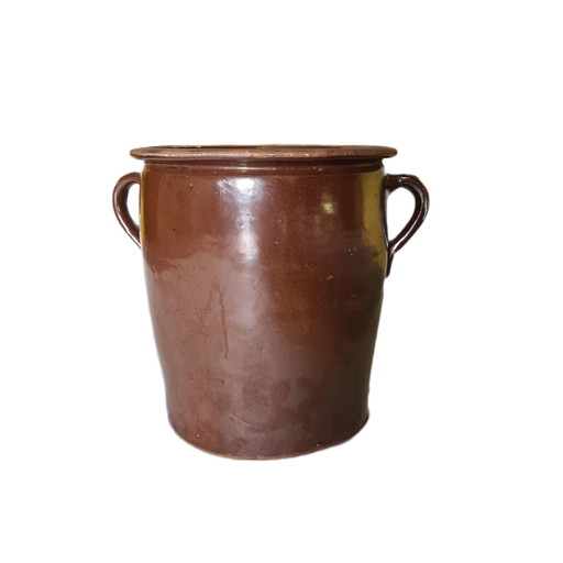 Brocante Brown Stoneware Stockpot, Early 20th Century