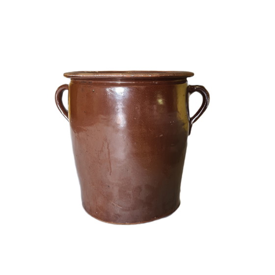 Image 1 of Brocante Brown Stoneware Stockpot, Early 20th Century