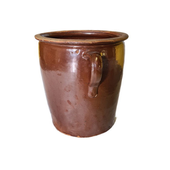 Image 1 of Brocante Brown Stoneware Stockpot, Early 20th Century