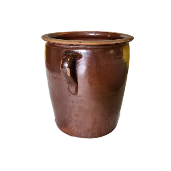 Image 1 of Brocante Brown Stoneware Stockpot, Early 20th Century