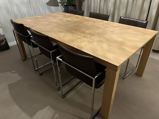 Arco Solid Oak Dining Table And 6 Leather Chairs From Arco