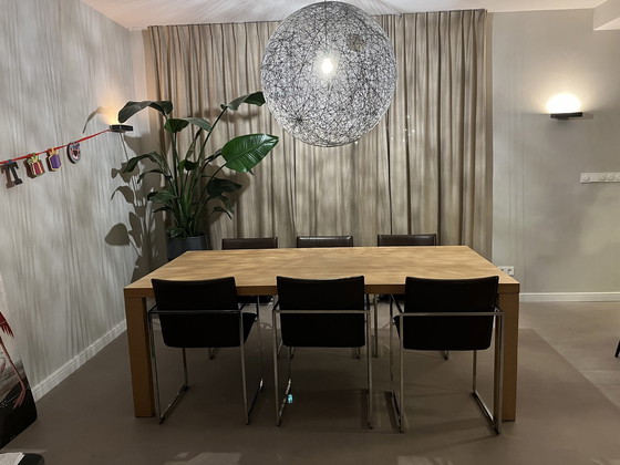 Image 1 of Arco Solid Oak Dining Table And 6 Leather Chairs From Arco