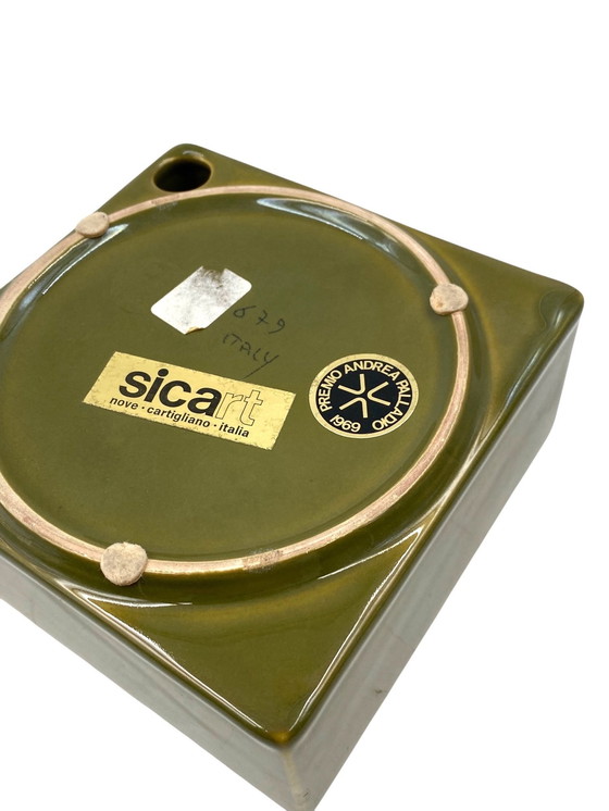 Image 1 of Cenicero de cerámica verde de mediados de siglo, Sicart Italia, 1969