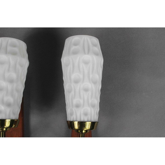 Image 1 of Pair of vintage wall lamps with brass and opalin glass, Denmark 1960s