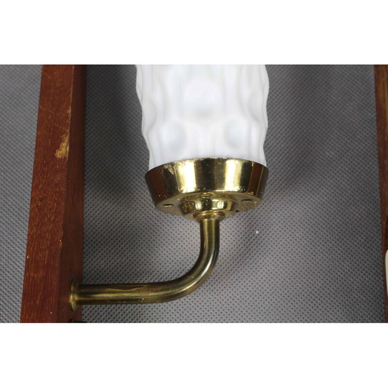 Image 1 of Pair of vintage wall lamps with brass and opalin glass, Denmark 1960s