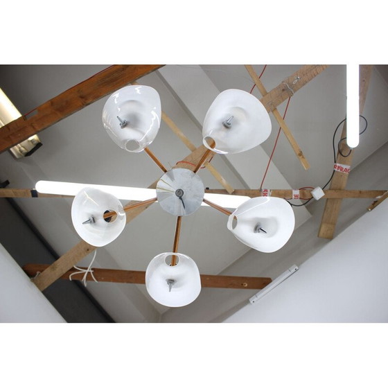 Image 1 of Vintage brass and plastic chandelier by Drukov, Czechoslovakia 1960