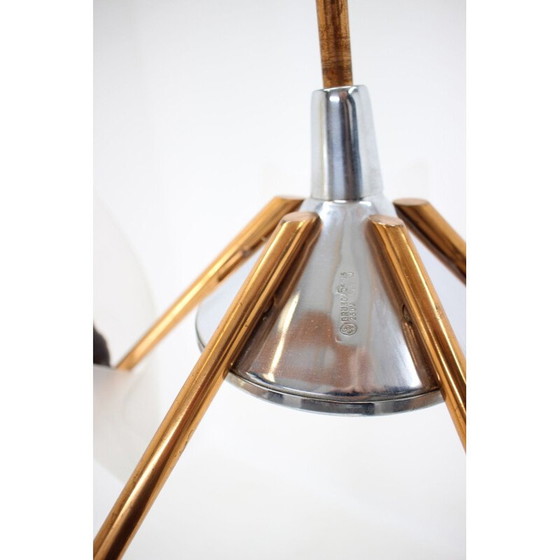 Image 1 of Vintage brass and plastic chandelier by Drukov, Czechoslovakia 1960