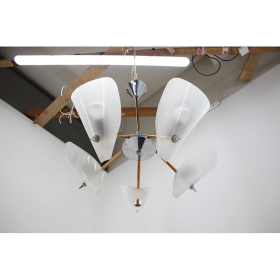 Image 1 of Vintage brass and plastic chandelier by Drukov, Czechoslovakia 1960